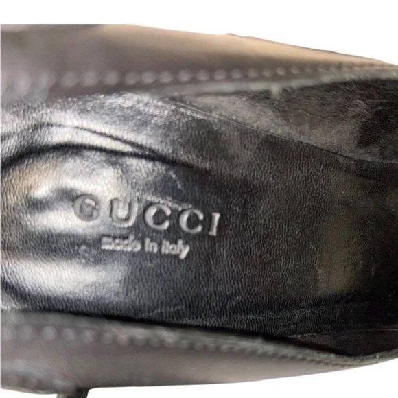 Vintage Gucci Black Leather Peep-Toe Buckle Pumps - Picture 5 of 10